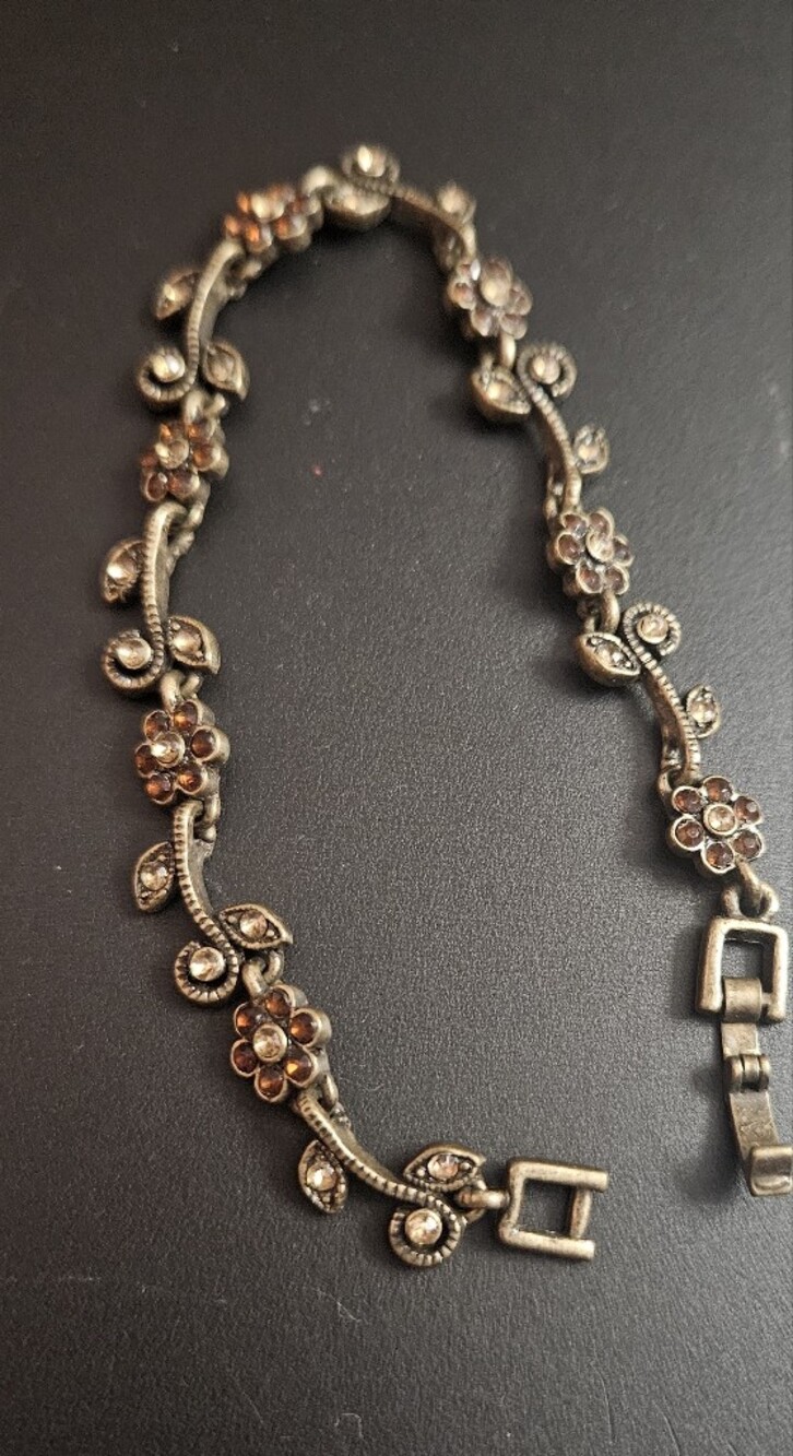 Vintage Floral  Bracelet - Amber Rhinestones